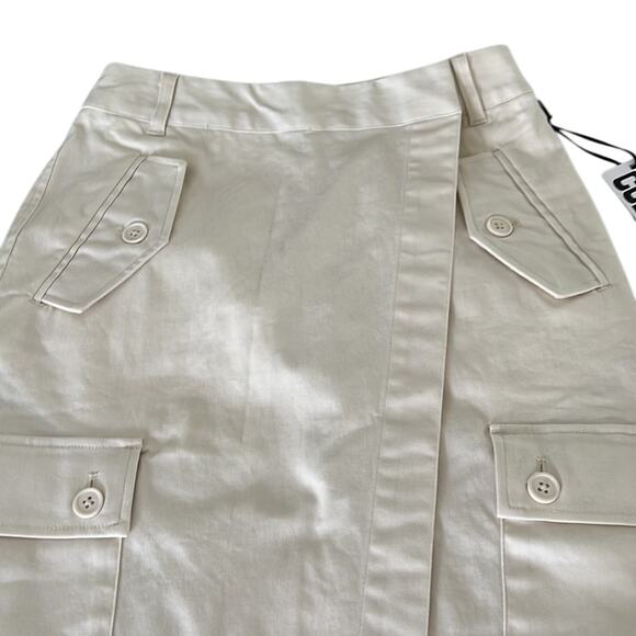 Future Collective Reese Blutstein Skirt NWT 0 Ivory Cargo Wrap Asymmetrical Midi - Picture 2 of 11